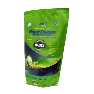 WORX Biodegradable powder hand cleaner Stand-Up Pouch 3 lb (1362 g.) Box of 4 WORX Biodegradable powder hand cleaner Stand-Up Pouch 3 lb (1362 g.) Box of 4